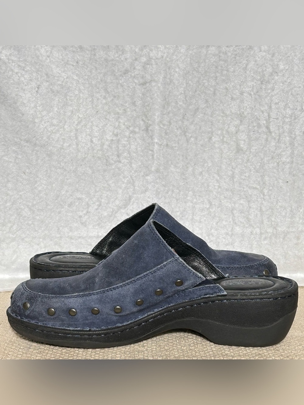 Born Womens Blue Suede Majesty Studded Slip On Wedge Mules Clogs Shoes SZ 8M - Picture 7 of 11
